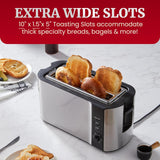 Elite Gourmet ECT-3100 4-Slice Long Slot Toaster | Extra Wide Slots for Bagels, Sourdough & Texas Toast | 6 Browning Settings | Reheat, Defrost & Cancel | Built-In Warming Rack | Stainless Steel