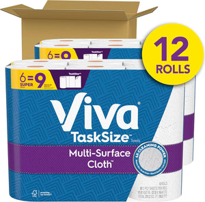 Viva Multi-Surface Cloth Paper Towels, Task Size, 2 Packs of 6, 81 Sheets Per Roll