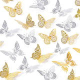 SAOROPEB 3D Butterfly Wall Decor - 48 Pcs, 4 Styles, 3 Sizes, Gold Butterfly Decorations for Birthday & Party Celebrations, Removable Stickers