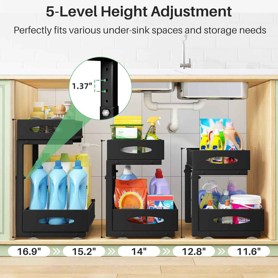 stainless steel under sink organizer with 2 tier pull out cabinet basket mesh sliding drawers