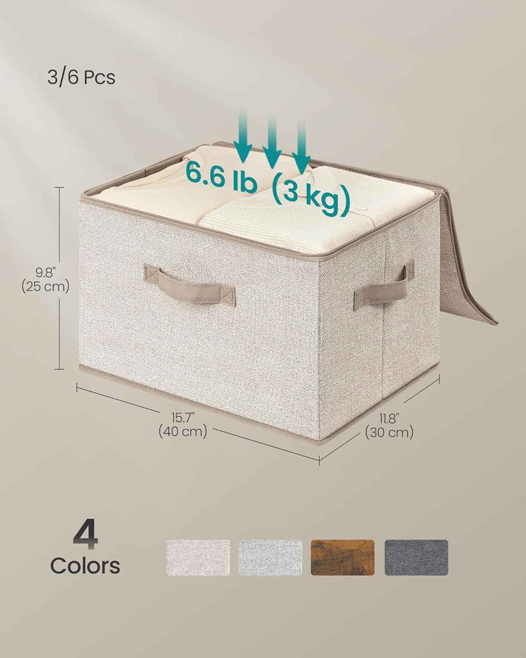 SONGMICS Foldable Storage Organizer Boxes, Set of 3 Storage Basket Bins with Lids, Handles, Clothes Organizer, 15.7 x 11.8 x 9.8 Inches, Non-Woven Fabric, Summer Sand URZB003K01