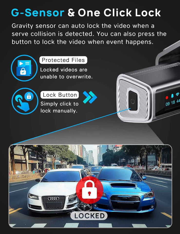 navycrest 4k dual dash cam front and rear with 64gb card, built-in 5g wifi, gravity sensor