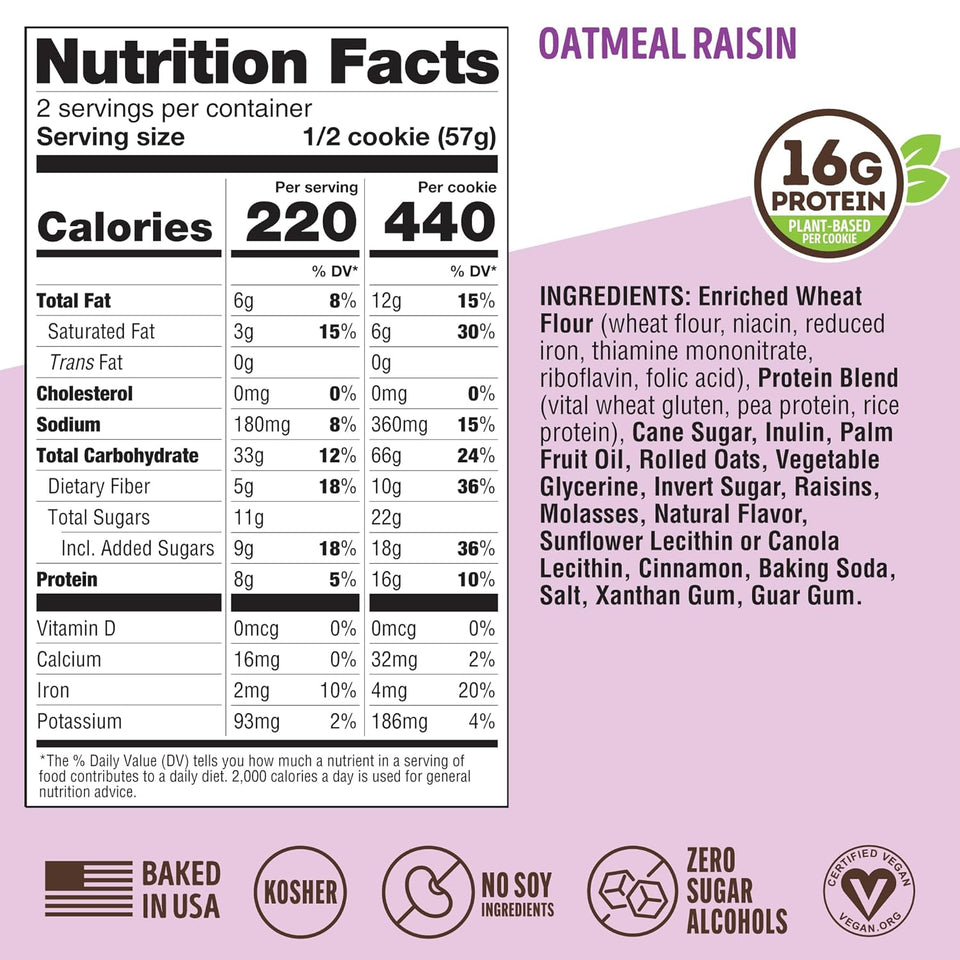 Lenny & Larry's Complete Protein Oatmeal Raisin Cookies, 16g Plant Protein, Vegan, Non-GMO, High Fiber, 4 Ounce, Pack of 12