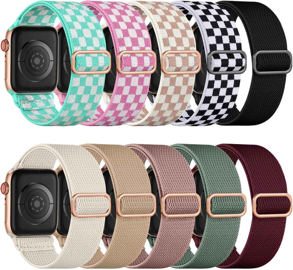 Maledan 10 Pack Stretchy Solo Loop Compatible with Apple Watch Band 40mm 38mm 41mm 42mm 44mm 45mm 46mm 49mm Women Men,Soft Nylon Elastic Braided Strap for iWatch Series 11 10 9 8 7 6 5 4 3 2 1 SE Ultra