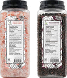 soeos Himalayan pink salt 39 oz + whole black peppercorns 18 oz coarse grain kosher salt non-gmo verified