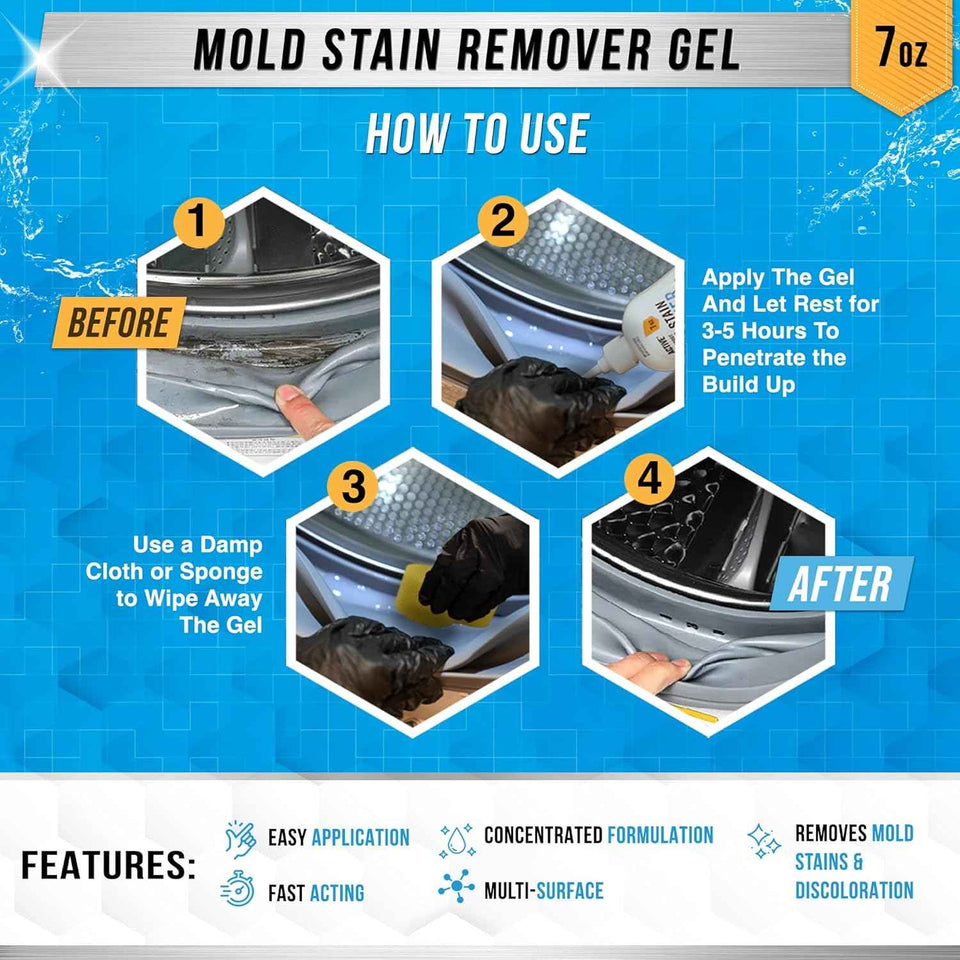 ACTIVE Mold Stain Remover Gel Cleaner - Heavy Duty Stain Removal for Front Loader Washing Machines, Bathrooms, and More