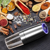Gravity Electric Salt and Pepper Grinder Set, Adjustable Coarseness, Automatic Shakers Mill Grinder with LED Light, Upgraded Larger Capacity, One Hand Operated (Sliver 2 Pack)