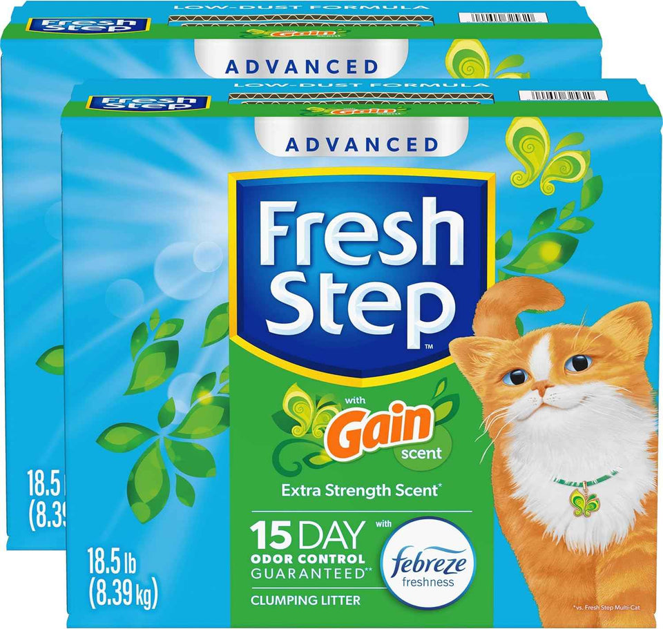 Fresh Step Advanced Clumping Litter with Febreze Freshness with Gain Scent, Fights Odor on Contact, 37 lbs. (2 x 18.5 lb. Box) (Package May Vary)