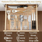 Expandable Silverware Organizer, Clear Utensil Drawer Tray with Adjustable Compartments for Spoons, Forks, Knives