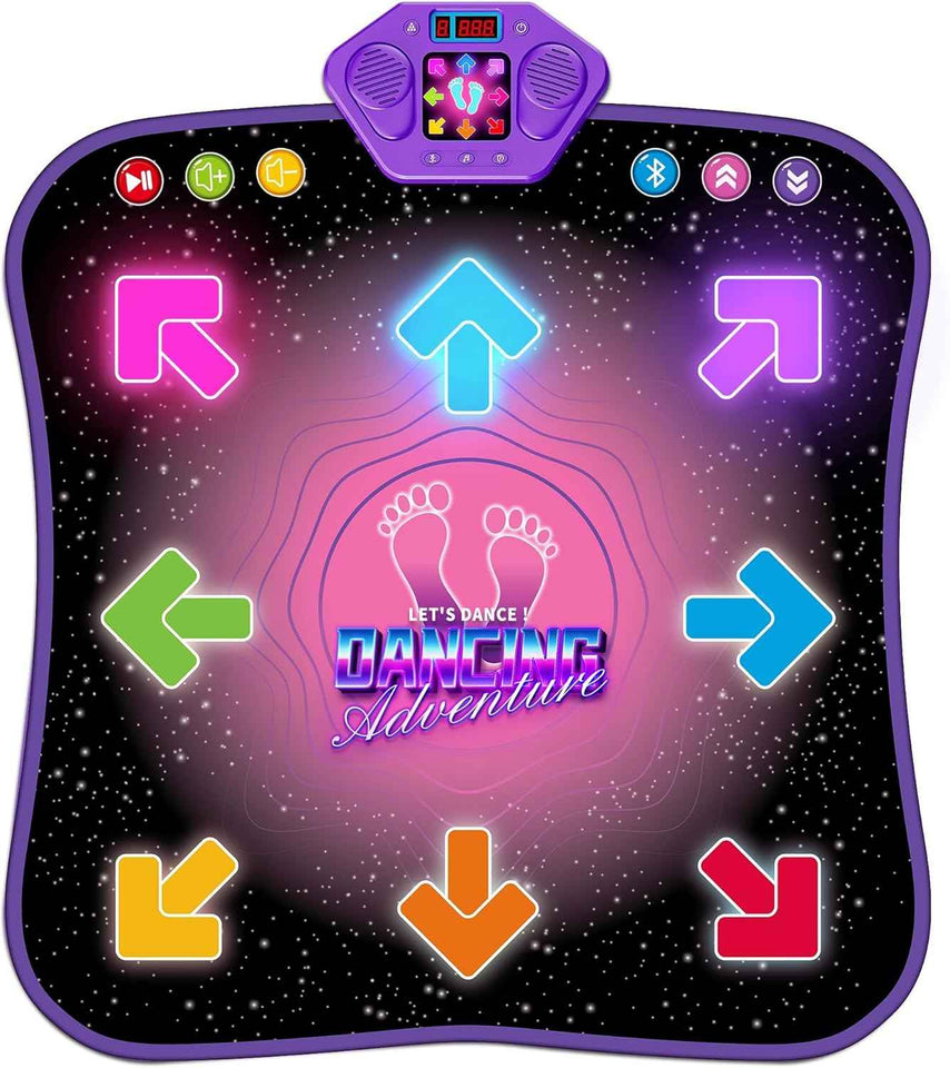 Flooyes Dance Mat Toys for 3-12 Year Old Kids, Electronic Dance Pad with Light-up 6-Button Wireless Bluetooth, Music Dance with 5 Game Modes, Birthday Toys Gifts for 3 4 5 6 7 8 9 10+ Year Old Girls