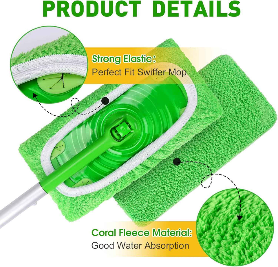 Reusable Microfiber Mop Pads for Floor Cleaning, 14-Piece Set, Compatible with Sweeper Mops and Dry Sweeping Cloths