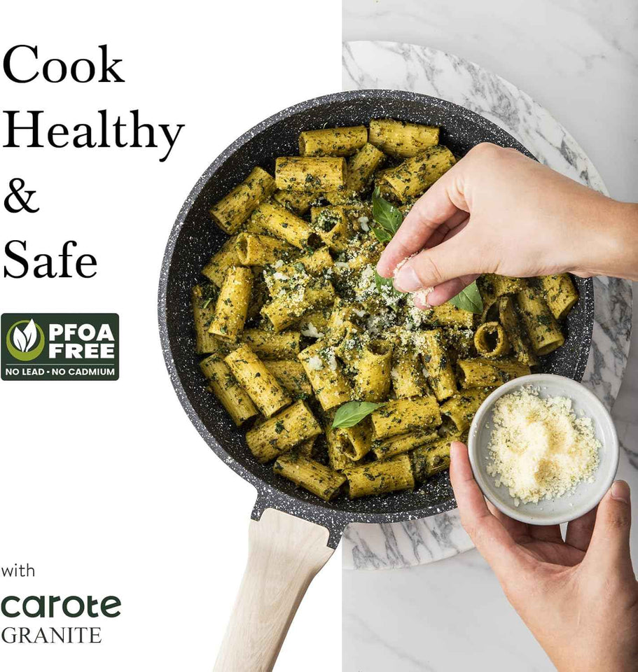 CAROTE Non-Stick Frying Pan Skillet with Glass Lid, PFOA-Free, 10-Inch Classic Granite