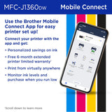 Brother Work Smart 1360 Wireless Color Inkjet All-in-One Printer with Automatic Duplex Printing and 1.8” Color Display | Includes Refresh Subscription Trial(1) (MFC-J1360DW) (Uses LC501 Series Inks)
