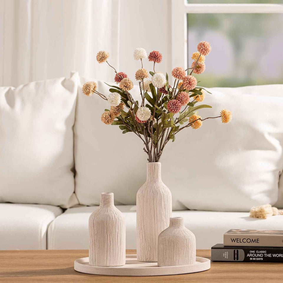 Ceramic White Flower Vase Set of 3 Home Decorations for Living Room Kitchen