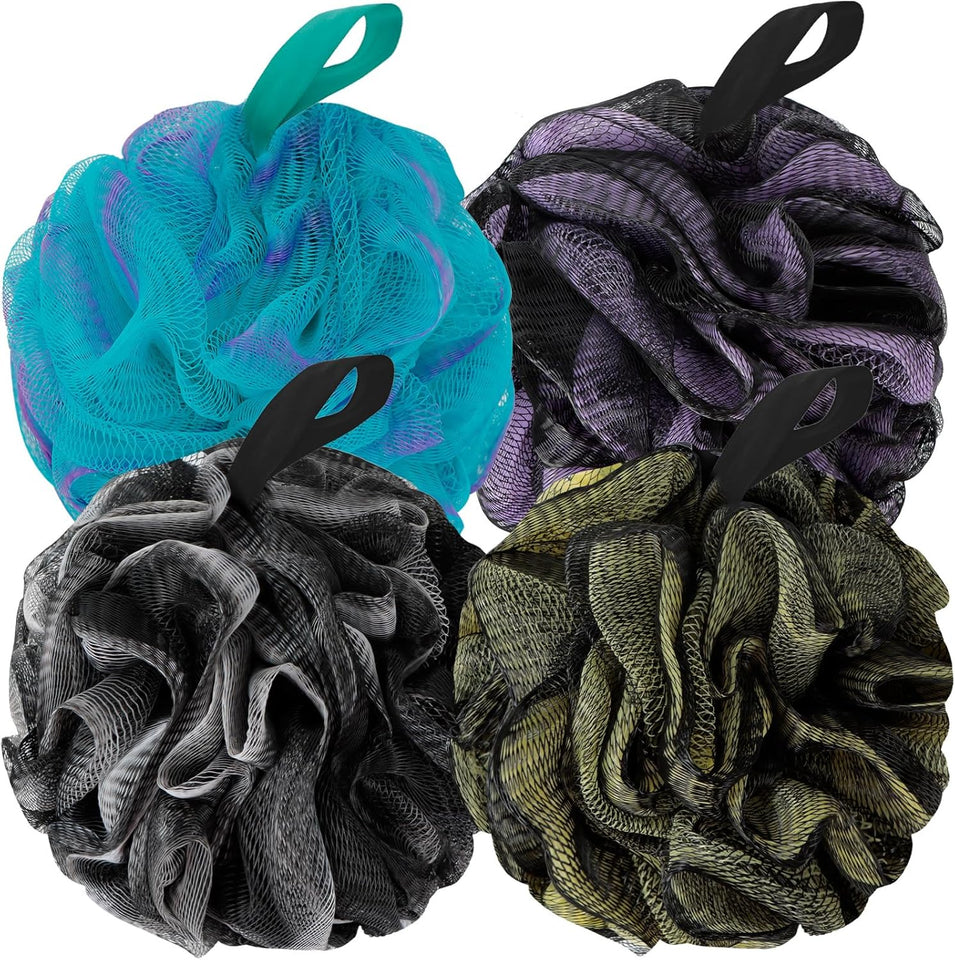 Dark Elf Bath Loofahs Soft Mesh Shower Sponge Body Back Scrubber for Women & Men - Pack of 4