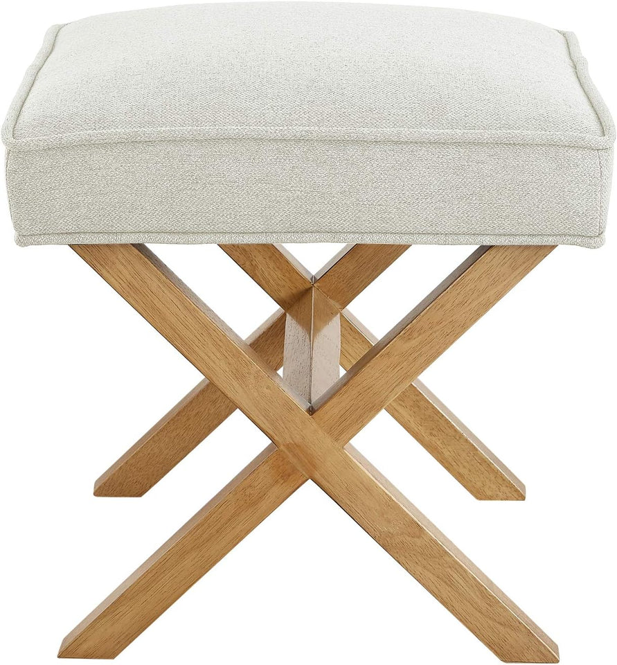 Small Ottoman Foot Rest, Mid-Century Modern X Square Polyester Foot Stool, Linen, Ivory White, 18"D x 19.8"W x 18.3"H
