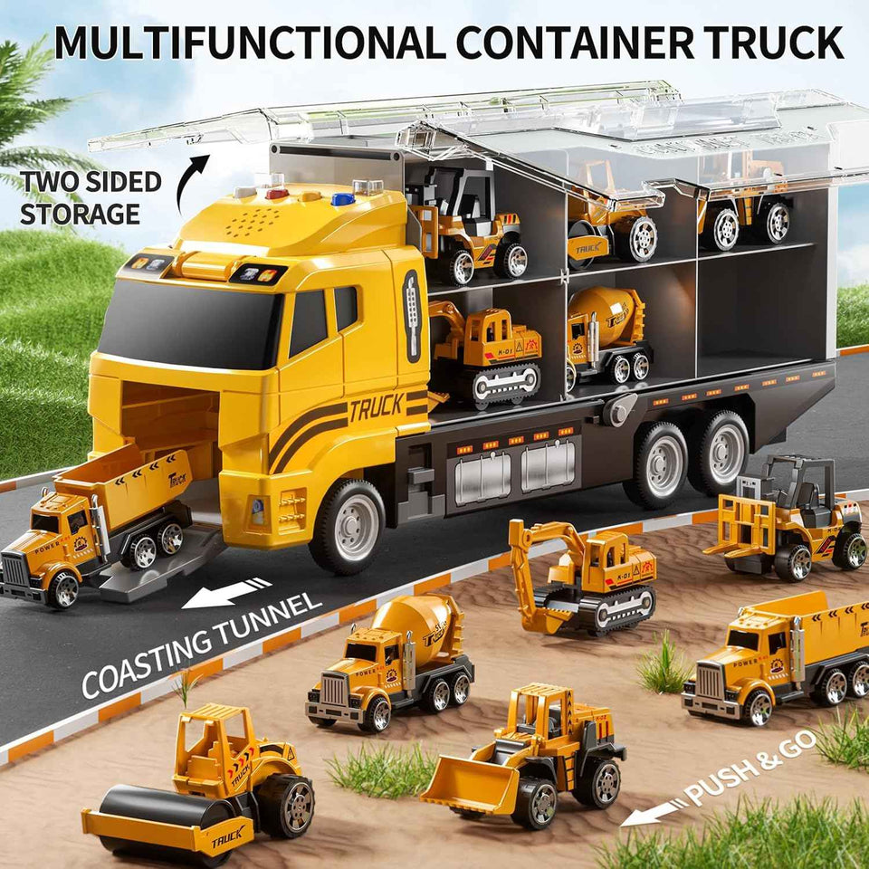 Niplooow toddler boys construction truck vehicle toy set with play mat and die-cast toy car for kids 3-5