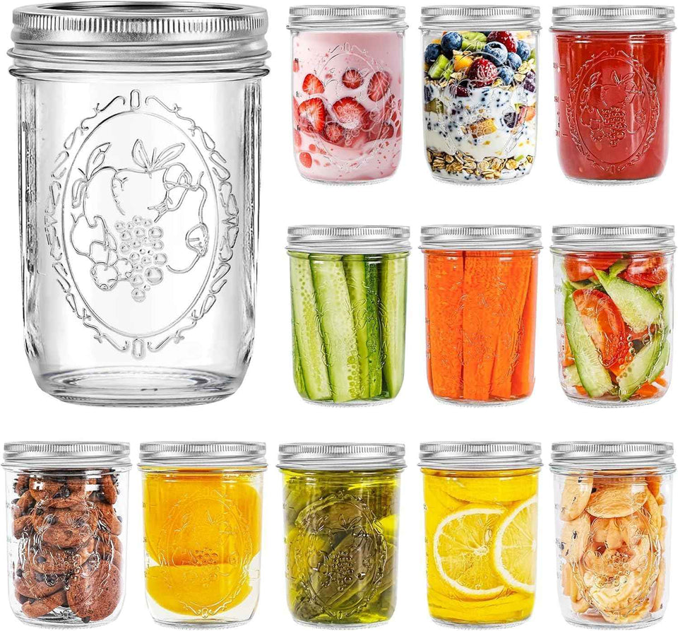 Miuyhji Wide Mouth Mason Jars 16 oz with Lids [6 Pack], Canning Jars with Metal Airtight Lids and Bands, 16 oz Glass Jars for Fermenting, Pickling, Freezing, Preserving, Meal Prep, Jar Décor