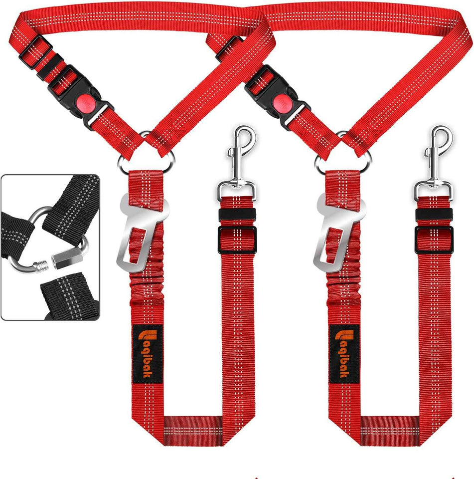 Removable Dog Seat Belt Harness for Car, 3 in 1 Pet Dog Car Seatbelt Leash, Retractable Restraint Secures to Vehicle Headrest & Adjustable Reflective Bungee Dog Seatbelt Tether, Blue and Black