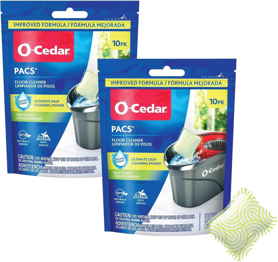 O-Cedar PACS Hard Floor Cleaner, Crisp Citrus Scent 10 Count (1-Pack) | Made with Naturally-Derived Ingredients | Safe to Use on All Hard Floors | Perfect for Mop Buckets