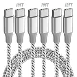 KYEHD 3-pack 10FT 60W fast charging USB-C cables for iPhone 17/16/15, iPad, MacBook, CarPlay and more, grey and white
