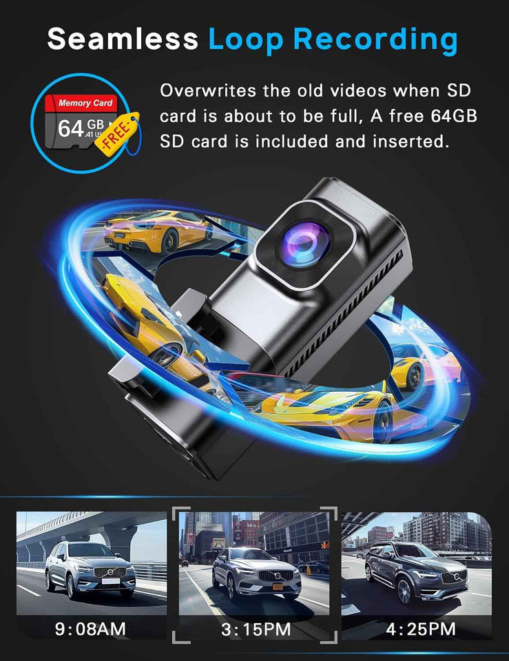 navycrest 4k dual dash cam front and rear with 64gb card, built-in 5g wifi, gravity sensor