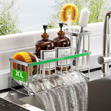Cisily Sink Caddy Sponge Holder for Kitchen with Brush Holder and Stainless Steel Self Drain Tray, Rustproof Kitchen Sink Organizer for Sponge, Soap Dispenser Storage Accessories