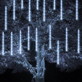 TW SHINE White Christmas Meteor Shower Lights Outdoor, 288LED 12" 8 Tubes Waterproof Christmas Lights Outdoor Plug in, Snow Falling Rain Icicle Xmas Light Decorations, White