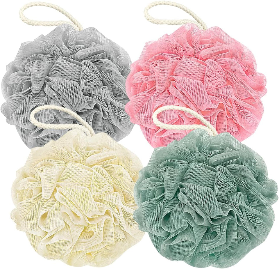 Shower Loofah Bath Sponge, 60G Loofah Exfoliating Body Scrubber, 4 Color Mesh Shower Pouf Balls for Body Wash (Ice Cream)