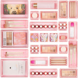 Vtopmart 25 PCS Clear Plastic Drawer Organizers Set, 4-Size Versatile Bathroom and Vanity Drawer Organizer Trays, Storage Bins for Makeup, Bedroom, Kitchen Gadgets Utensils and Office