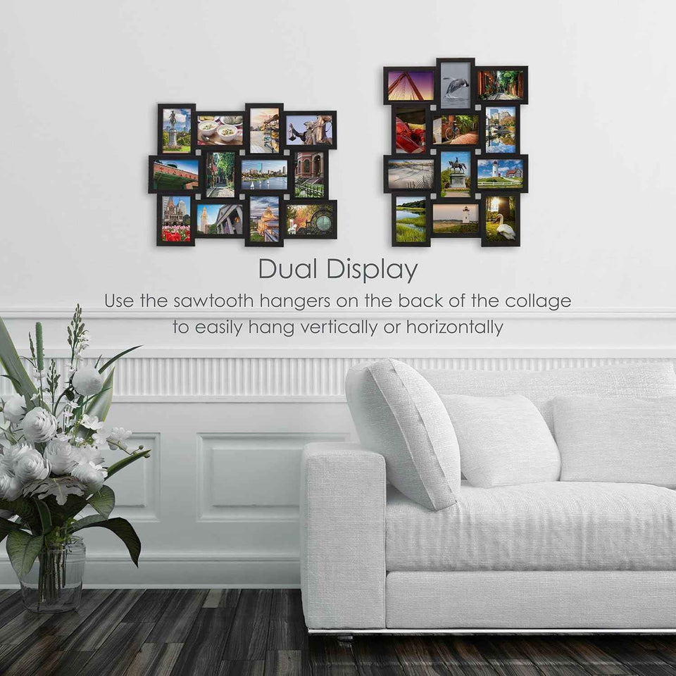 Melannco 18x23 Inch Black Collage Picture Frame - Multi-photo Frame with 12 Openings - Six 6x4 and Six 4x6 Slots - Wall Mounted Gallery Frame for Family Photos - Home Decor Multi-picture Frame