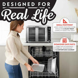 Gourmia French Door Air Fryer – 25 Qt Large Capacity Convection Oven, Fryfroce 360°, Digital Display with 17 Cooking Presets, Bake, Toast, Roast, Dehydrate, Fits 12” Pizza