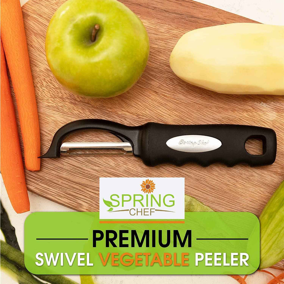 Premium Swivel Vegetable Peeler with Ultra Sharp Stainless Steel Blades - Black - Spring Chef