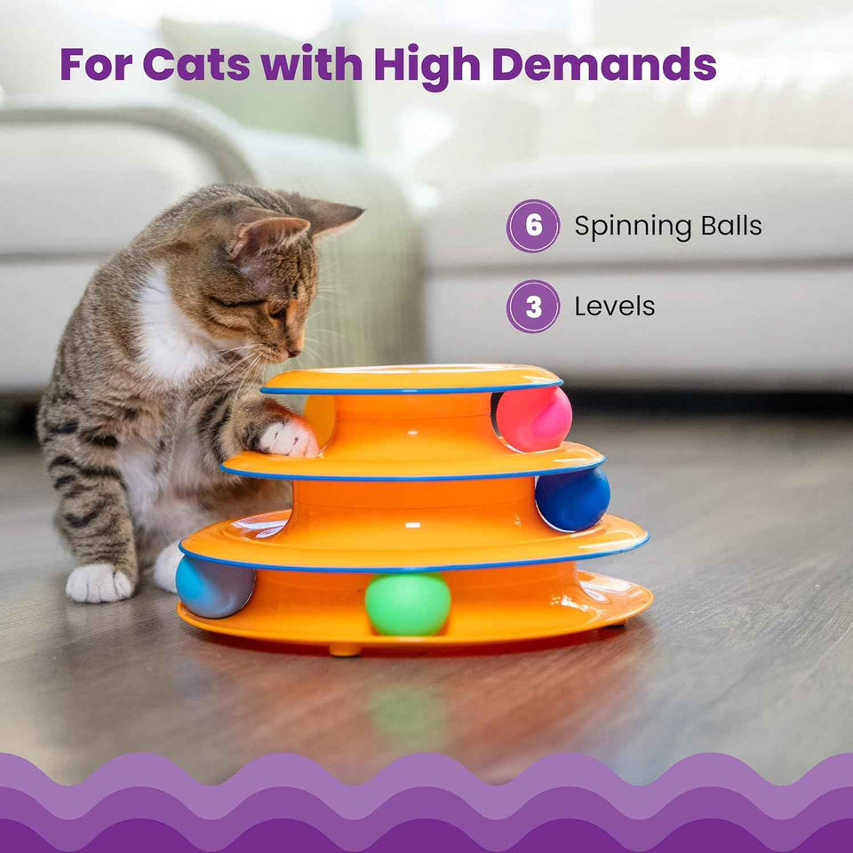 Catstages 3-Level Track Tower with 6 Balls, Interactive Indoor Cat Toy for Enrichment and Exercise