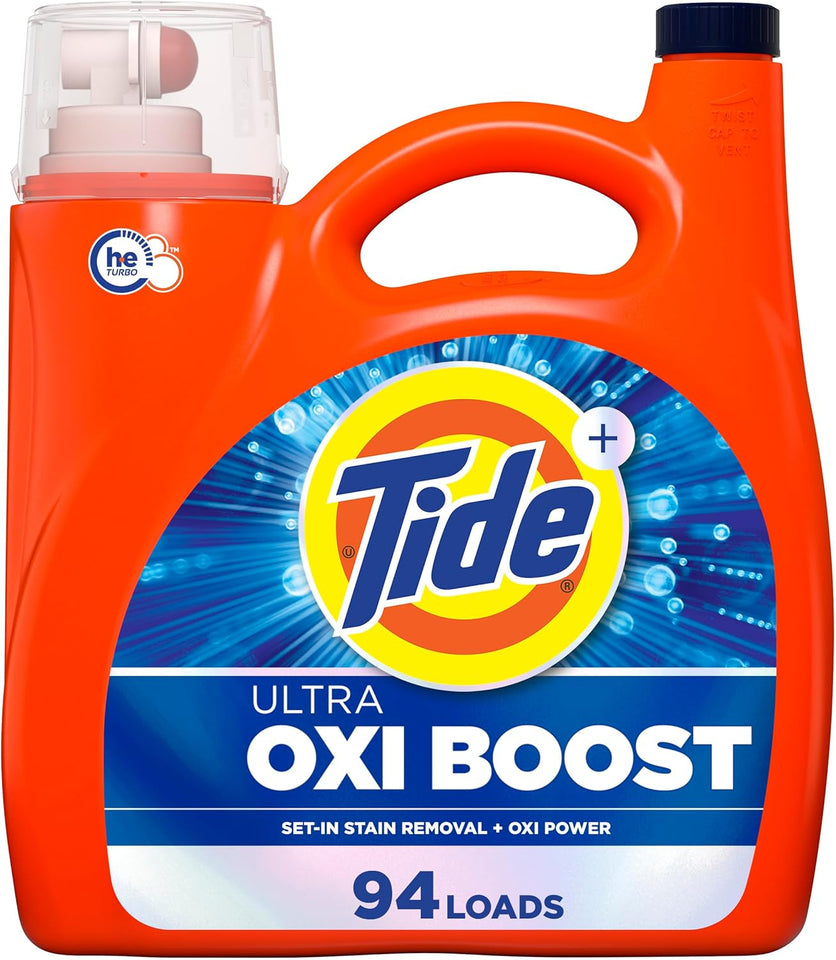Tide Ultra Oxi Boost Liquid Laundry Detergent, 132 fl oz, 94 Loads, Advanced Stain Remover, Laundry Detergent Liquid with Extra Oxi Power (Packaging May Vary)