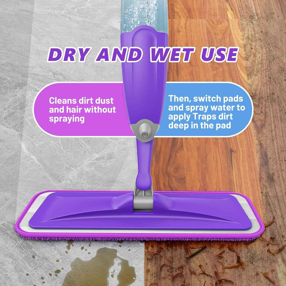 HOMTOYOU Lightweight Microfiber Spray Mop for Hardwood, Tile, and Vinyl Floors - Includes 3 Washable Pads