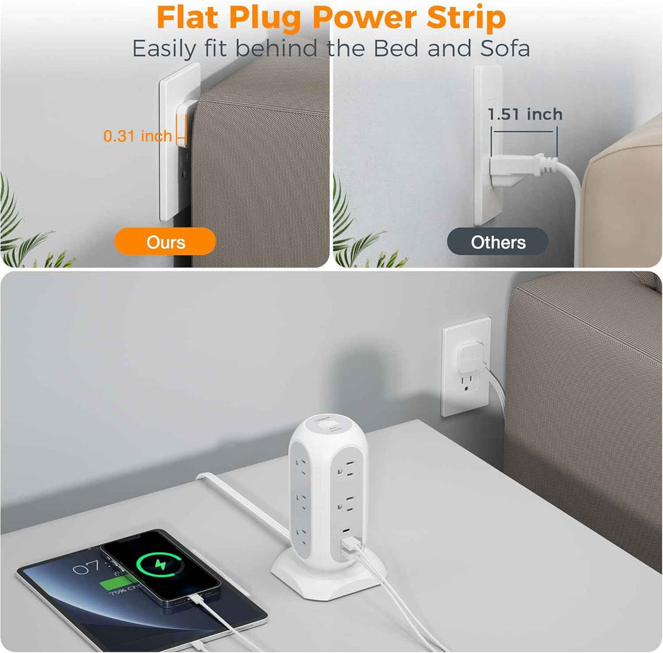tessan 11 outlet power strip with 3 usb 1 usb c 1625w surge protector 6 feet extension cord