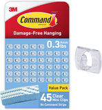Command Indoor Mini Light Clips, 45 Clear Clips and 54 Command Strips, Damage Free Hanging Christmas Decorations, Wall Clips for Hanging Lights and Cable Management, Holds up to 0.3 lb
