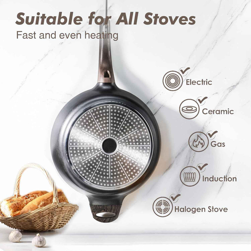 SENSARTE Nonstick Frying Pan Skillet with Lid, 12 Inch Large Deep Frying Pan, 5 Qt Non Stick Saute Pan with Cover, Induction Pan, Healthy Non Toxic Cooking Pan with Helper Handle, PFOA PFOS Free