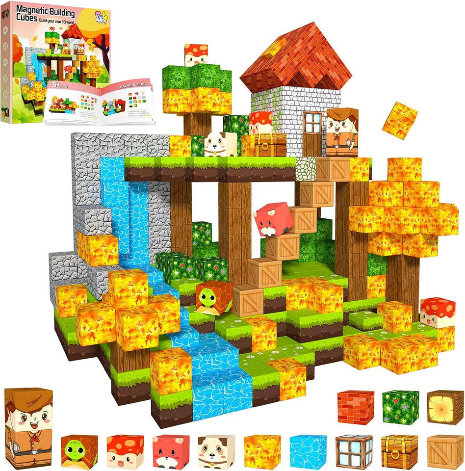 Payleeg Magnetic Blocks, Forest Animals Magnet World Set, Magnetic Building Cubes for Boys Girls Age 4-8, 5-7, 8-12, STEM Montessori Sensory Toys for 3+ Toddlers, Travel Outdoor Toy Gifts for Kids