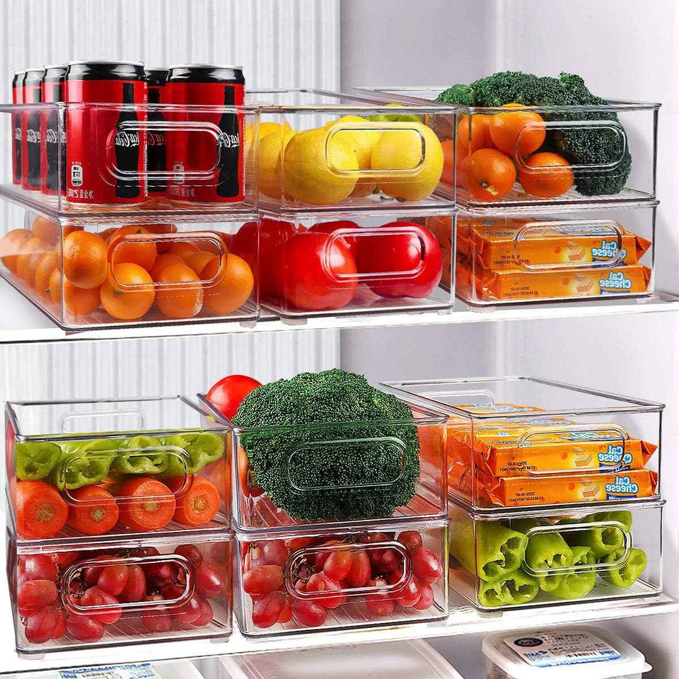 Stackable Refrigerator Organizer Bins, 6 Pack, Clear, Kitchen, Food Safe, BPA Free