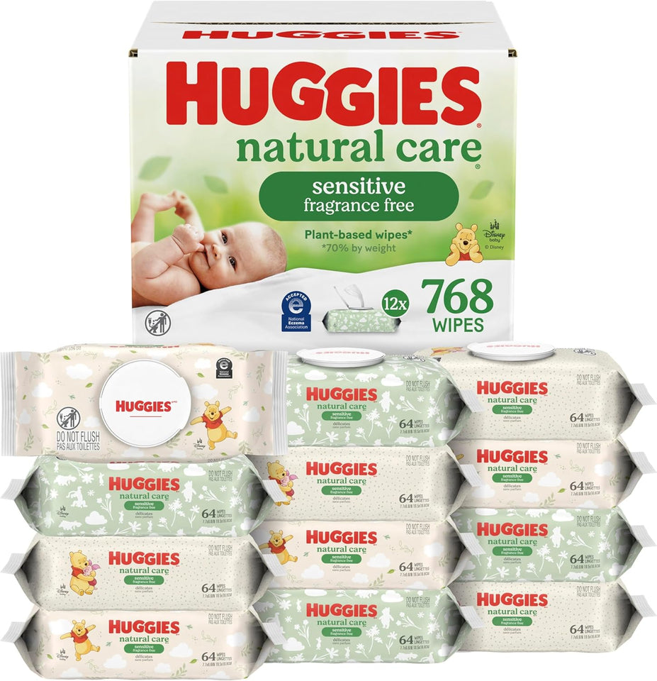 Huggies unscented baby wipes, 99% purified water, 56-count, 1 flip-top pack, hypoallergenic, fragrance free