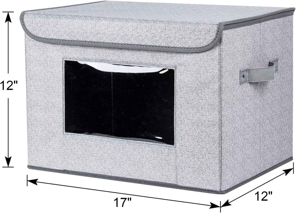 Univivi Fabric Foldable Storage Boxes [4-Pack] Large Collapsible Stackable Storage Bins with Lids, Closet Organizers and Storage Cube Basket for Home, Office, Bedroom (Gray, 17“ x 12” x 12")