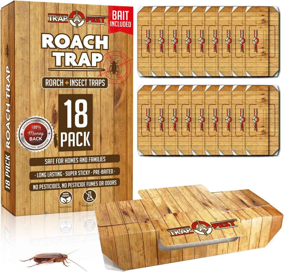 Roach Traps Indoor Sticky 18 Pack - Non-Toxic Glue Traps for Roaches Bug Traps