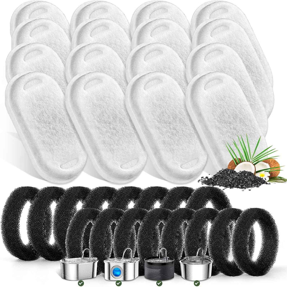Cat Water Fountain Filters for Stainless Steel 67oz/2L Adjustable Water Flow Pet Fountain, 8 Pack Pet Replacement Filters with 8 Sponges