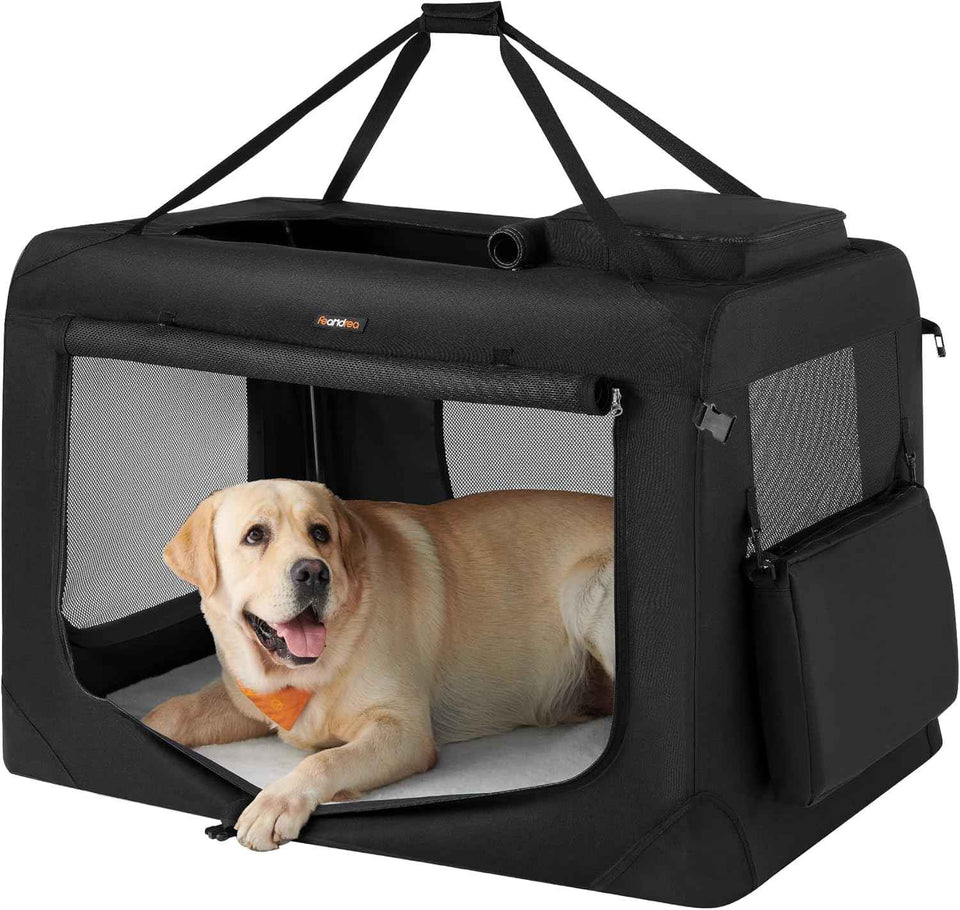 feandrea 40 inches collapsible soft dog crate black portable travel dog crate with safety zippers