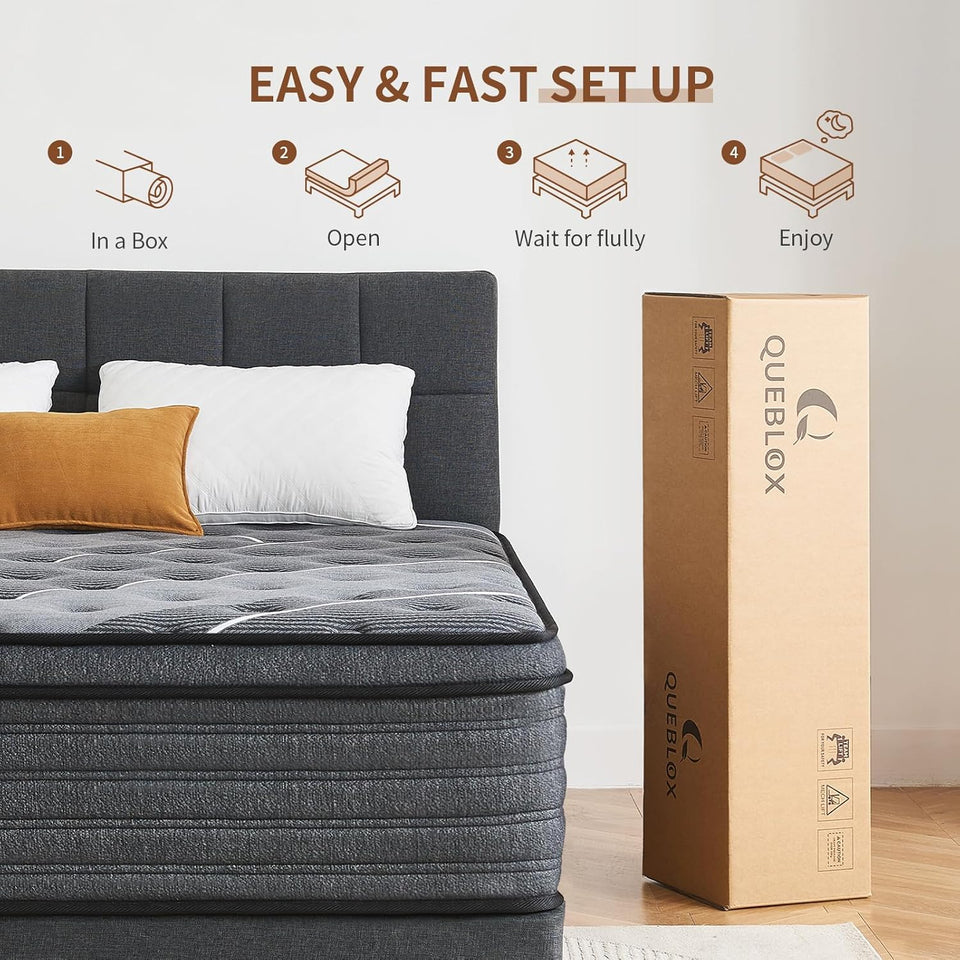 Queen Mattress, 12 Inch Hybrid Mattress in a Box, Medium Firm,Memory Foam and Individual Pocket Springs for Pressure Relief, CertiPUR-US Certified