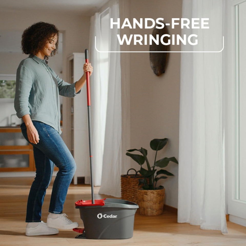 O-Cedar EasyWring Microfiber Spin Mop and Bucket Floor Cleaning System with Built-in Foot Pedal