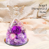 Mothers Day Roses Gifts for Mom Forever Preserved Real Roses Flowers in Glass Angel Figurines Fresh Flowers for Delivery for Grandma Women Mom Wife from Daughter/Purple