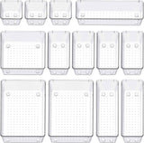 SMARTAKE 13-Piece Drawer Organizers with Non-Slip Silicone Pads, 5-Size Desk Bathroom Drawer Organizer Trays Storage Tray for Makeup, Jewelries, Utensils in Bedroom Dresser, Office and Kitchen, Clear